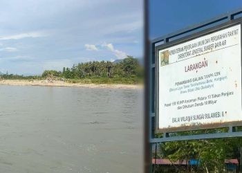 Foto aktivitas galian C (kiri) foto larangan aktivitas Galian C (kanan). Gopos.id