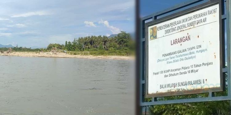 Foto aktivitas galian C (kiri) foto larangan aktivitas Galian C (kanan). Gopos.id