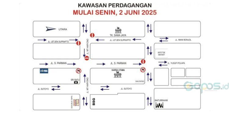 Denah rekayasa lalu lintas di Pasar Tua Kota Gorontalo