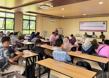 Sedikitnya 50 peserta dari pelaku UMKM menghadiri Kurasi Produk UMKM, hasil kerjasama Pemkab Gorontalo dan Alfamart.(F. Hervi)