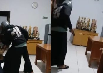 Tangkapan layar video aksi penodongan di kantor Dinas Sosial Kabupaten Gorontalo.(Istimewa)