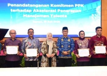 Penandatanganan Komitmen PPK terhadap manajemen talenta berlangsung di Swisbel Hotel Maleosan, Jum'at (18/07/2025) (Iwan Karim Prokopim Pohuwato)