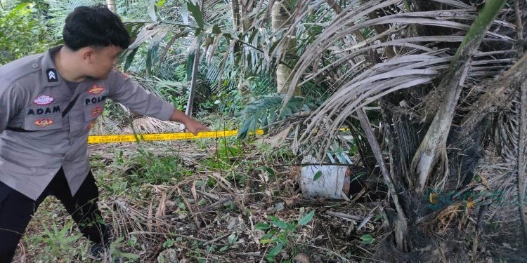 Polisi melakukan olah TKP lokasi penemuan mayat tak dikenal di Limboto Barat, Kabupatn Gorontalo.
