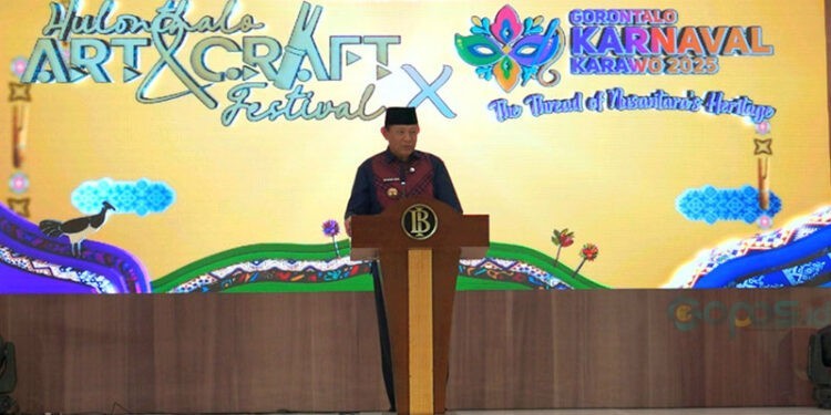 Gubernur Gorontalo, Gusnar Ismail, memberi sambutan pada pembukaan HACF 2025