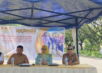 Wakil Bupati Gorut, saat membuka Diskusi Ngopi Santai yang digelar oleh Karang Taruna Kabupaten di Warkop Jantung 88 samping Kantor DPRD, Selasa (10/9/2025) (Gusti/Gopos)