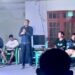 Aleg DPRD Kabupaten Boalemo, Arman Naway, memberikan sambutan syukuran tahun hasil panen desa Mutiara, Kecamatan Paguyaman, Minggu (26/10/2025) (Istimewa)