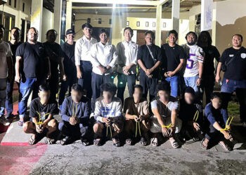 Tim Resmob gabungan Polda dan Polres empat kabupaten/kota membekuk terduga pelaku pencurian baterai tower. (Humas Polda Gorontalo)