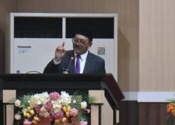 Bupati Boalemo, Rum Pagau memberikan sambutan HUT Boalemo ke 26, Senin (13/10/2025) (Istimewa)