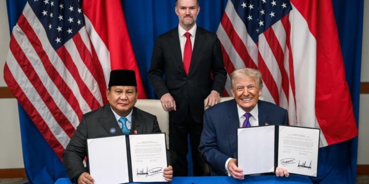 Presiden RI Prabowo Subianto dan Presiden AS Donald Trump.(Foto Kemsetneg RI)