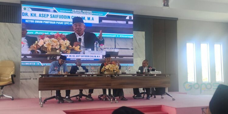 Seminar Nasional bertajuk “Disrupsi Ekonomi Akibat Perang Global: Perspektif Hukum Ekonomi Syariah terhadap Perekonomian Indonesia” yang digelar jurusan Hukum Ekonomi Syariah, Fakultas Syariah IAIN SMART bersama Pengurus Wilayah Persatuan Guru NU Gorontalo, Rabu (29/4/2026).