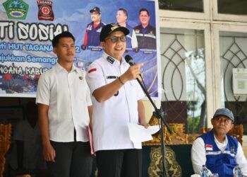 Wakil Bupati Boalemo, Lahmuddin Hambali, memimpin apel Tagana, (Prokopim Boalemo)