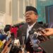 Kepala Badan komunikasi Pemerintah RI Muhammad Qodari menjawab pertanyaan wartawan di Istana Negara, Jakarta, Senin (27/4/2026). (ANTARA/Fathur Rochman)