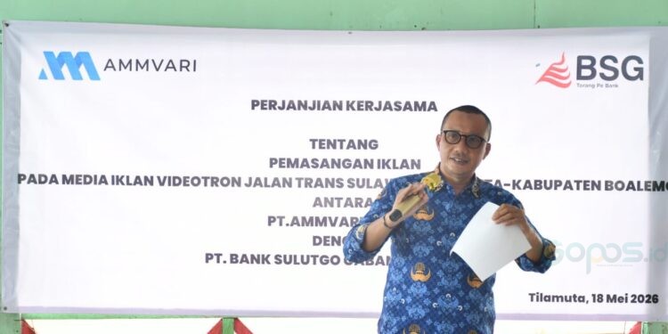 Wakil Bupati Boalemo, Lahmuddin Hambali, memberikan sambutan pembahasan videotron di Boalemo, Senin (18/05/2026) (Prokopim Boalemo)