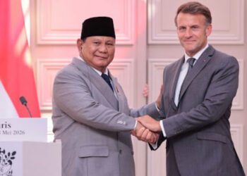 Presiden Republik Indonesia (kiri) Prabowo Subianto dan Presiden Republik Prancis (kanan) Emmanuel Macron dalam pernyataan bersama di Istana Elysee, Paris, Prancis, Kamis (28/5/2026). ANTARA/HO-BPMI Sekretariat Presiden