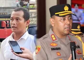 AKBP MUHAMMAD JUNAEDDY JOHNNY,
WADIRLANTAS POLDA KALSEL yang sebelumnya juga menjabat Kapolres Tanah Laut (kanan), AKBP Firman Taufik KASUBDIT 4 DITRESKRIMSUS POLDA GORONTALO (Kiri).