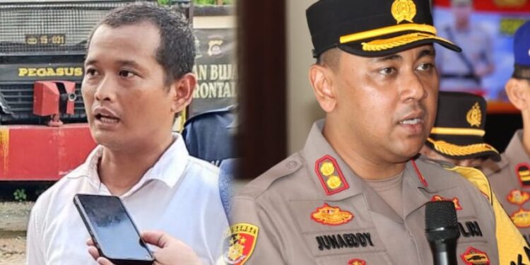 AKBP MUHAMMAD JUNAEDDY JOHNNY,
WADIRLANTAS POLDA KALSEL yang sebelumnya juga menjabat Kapolres Tanah Laut (kanan), AKBP Firman Taufik KASUBDIT 4 DITRESKRIMSUS POLDA GORONTALO (Kiri).