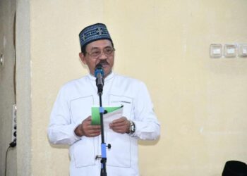 Bupati Boalemo, Rum Pagau, memberikan sambutan acara penyambutan tahun baru Islam. (Prokopim Boalemo)