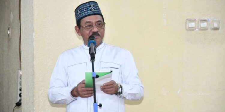 Bupati Boalemo, Rum Pagau, memberikan sambutan acara penyambutan tahun baru Islam. (Prokopim Boalemo)