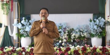 Bupati Boalemo, Rum Pagau, saat memberikan sambutan di hadapan masayarakat wonosari, Selasa (23/06/2026) (Istimewa)