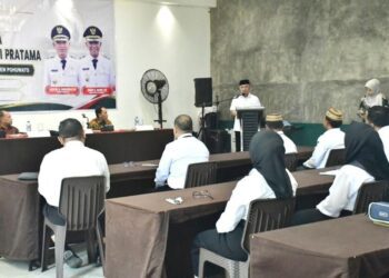 Bupati Pohuwato, Saipul Mbuinga, memberikan sambutan seleksi JPT, (Iwan Karim Prokopim Pohuwato)