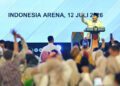Presiden Prabowo Subianto menyampaikan sambutannya saat puncak peringatan Hari Koperasi Nasional ke-79 di Indonesia Arena, Gelora Bung Karno, Jakarta, Minggu (12/7/2026). Peringatan Hari Koperasi Nasional ke-79 Tahun 2026 itu bertemakan Koperasi Berdaya Indonesia Berjaya. ANTARA FOTO/M Risyal Hidayat/bar/pri. (ANTARA FOTO/M RISYAL HIDAYAT)