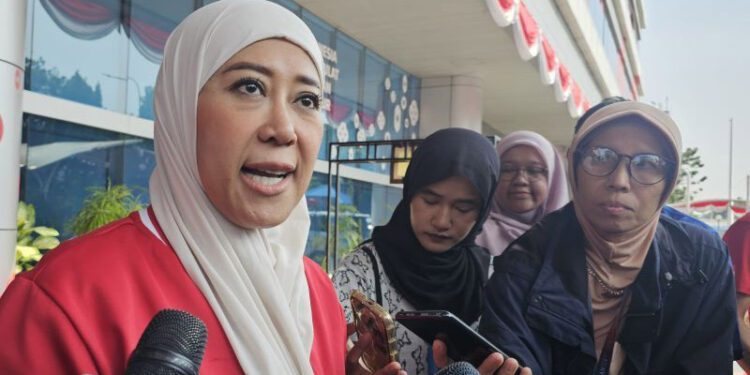 Menteri Komunikasi dan Digital Meutya Hafid dalam wawancara cegat di Kantor Kementerian Komunikasi dan Digital, Jakarta Pusat, Sabtu (28/8/2026). (ANTARA/Livia Kristianti)