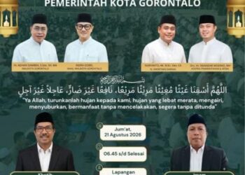Pemerintah Kota Gorontalo mengajak seluruh umat Islam di Kota Gorontalo ikut bersama melaksanakan Shalat Istisqa di Lapangan Taruna Remaja Kota Gorontalo, Jumat (21/8/2026).