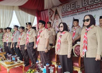 Bupati Boalemo, Rum Pagau, menghadiri hari pramuka, di Kecamatan Wonosari. (Prokopim Boalemo)