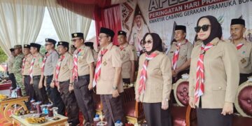 Bupati Boalemo, Rum Pagau, menghadiri hari pramuka, di Kecamatan Wonosari. (Prokopim Boalemo)