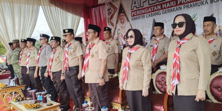 Bupati Boalemo, Rum Pagau, menghadiri hari pramuka, di Kecamatan Wonosari. (Prokopim Boalemo)