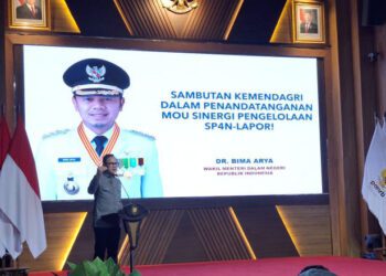 Wakil Menteri Dalam Negeri (Wamendagri) Bima Arya Sugiarto memberikan sambutan dalam penandatanganan nota kesepahaman sinergi pengelolaan SP4N-LAPOR! di Jakarta, Selasa (29/9/2026). ANTARA/Fianda Sjofjan Rassat