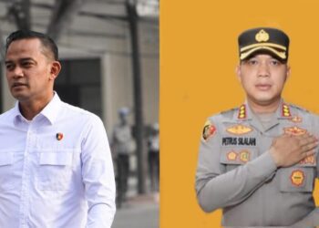 Kombes Pol Teddy Rachesna, S.H., S.I.K., M.Si. (kiri). Kombes Pol Petrus Parningotan Silalahi, S.H., S.I.K., M.H.(kanan).