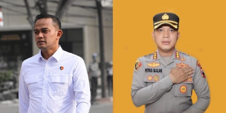 Kombes Pol Teddy Rachesna, S.H., S.I.K., M.Si. (kiri). Kombes Pol Petrus Parningotan Silalahi, S.H., S.I.K., M.H.(kanan).