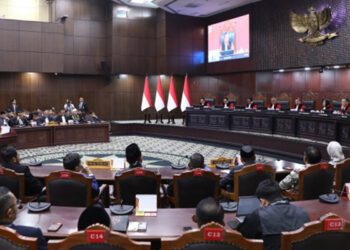 Suasana sidang pengucapan putusan sengketa Perselisihan Hasil Pemilihan Umum Presiden dan Wakil Presiden, Selasa (06/10) di Ruang Sidang MK. Foto Humas MK/Ifa.